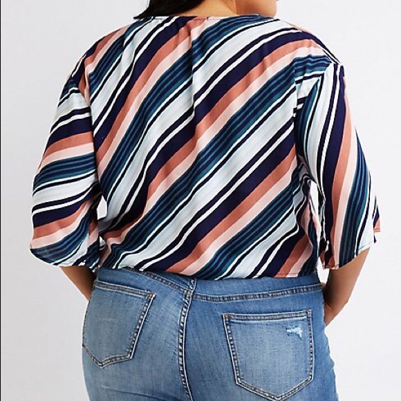 Striped Crop Front Tie Top - Picture 4 of 7